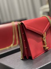 	 KITLIFE YSL CASSANDRA MEDIUM CHAIN BAG IN GRAIN DE POUDRE EMBOSSED RED LEATHER - 22x16.5x5.5cm - 2