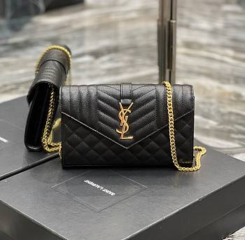 KITLIFE YSL MONOGRAM CHAIN WALLET IN MIX MATELASSÉ GRAIN DE POUDRE EMBOSSED BLACK LEATHER - 22,5 X 14 X 4 CM