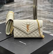 	 KITLIFE YSL MONOGRAM CHAIN WALLET IN MIX MATELASSÉ GRAIN DE POUDRE EMBOSSED WHITE LEATHER - 22,5 X 14 X 4 CM - 1