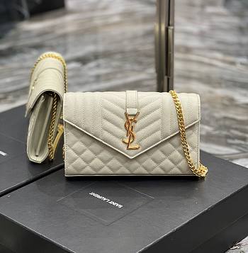 	 KITLIFE YSL MONOGRAM CHAIN WALLET IN MIX MATELASSÉ GRAIN DE POUDRE EMBOSSED WHITE LEATHER - 22,5 X 14 X 4 CM