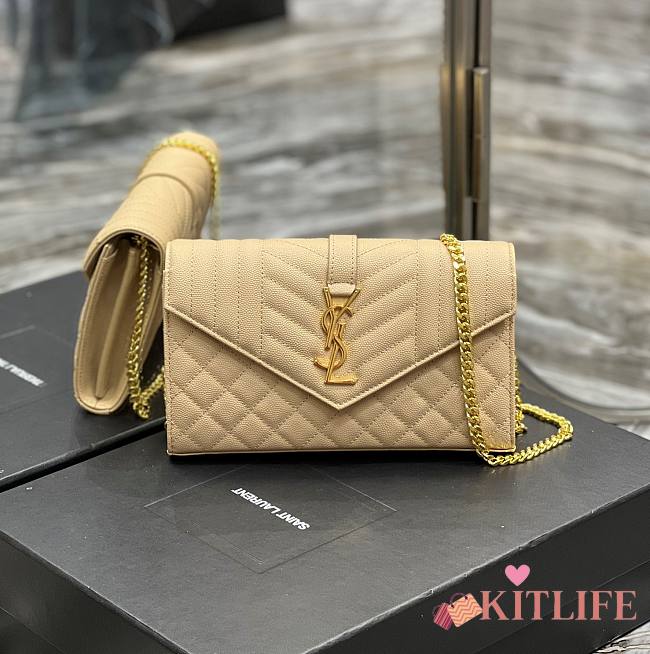 	 KITLIFE YSL MONOGRAM CHAIN WALLET IN MIX MATELASSÉ GRAIN DE POUDRE EMBOSSED BEIGE LEATHER - 22,5 X 14 X 4 CM - 1