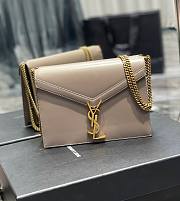 KITLIFE YSL CASSANDRA MEDIUM CHAIN BAG IN GRAIN DE POUDRE EMBOSSED DARK BEIGE LEATHER - 22x16.5x5.5cm - 1