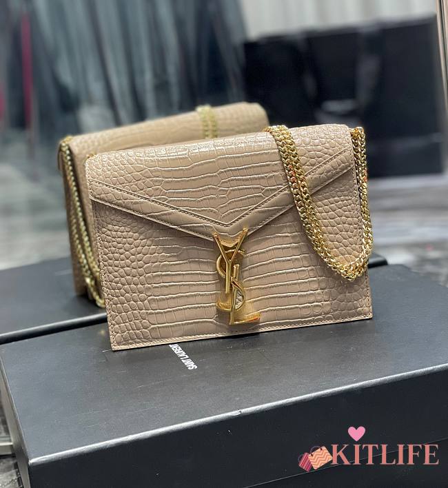 	 KITLIFE YSL CASSANDRA MEDIUM CHAIN BAG IN CROCODILE EMBOSSED BEIGE LEATHER - 22x16.5x5.5cm - 1