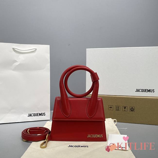 Kitlife Jacquemus Le Chiquito Noeud Knot Top-Handle Red Bag - 18x15.5x8cm - 1