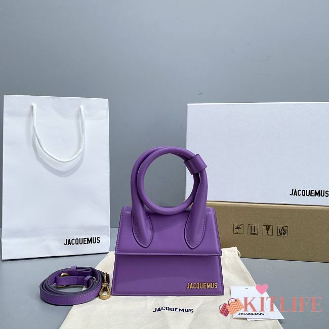 	 Kitlife Jacquemus Le Chiquito Noeud Knot Top-Handle Purple Bag - 18x15.5x8cm - 1