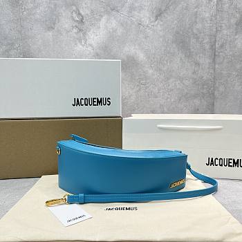 	 Kitlife Jacquemus Le Bomba logo-plaque blue leather shoulder bag - 35x9x6cm