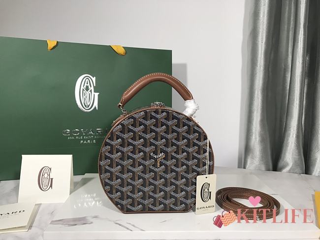 	 Kitlife Goyard Alto Hatbox Trunk Bag Brown and Black - 18*16.5*7cm - 1