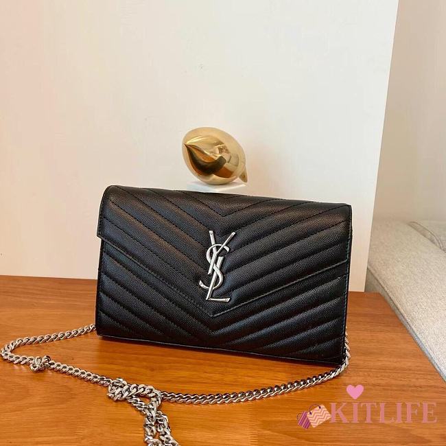 KITLIFE YSL CASSANDRE QUILTED CHAIN WALLET IN GRAIN LEATHER BLACK SILVER - 22,5 X 14 X 4 CM - 1