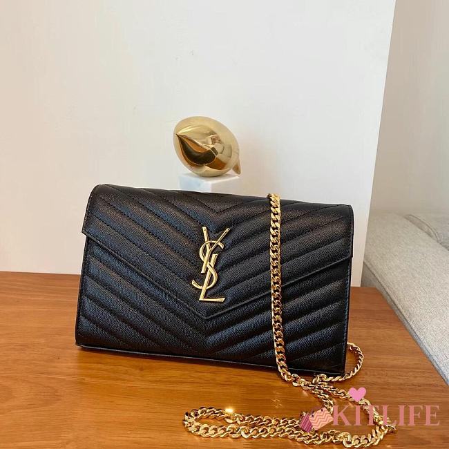 	 KITLIFE YSL CASSANDRE QUILTED CHAIN WALLET IN GRAIN LEATHER BLACK GOLD - 22,5 X 14 X 4 CM - 1