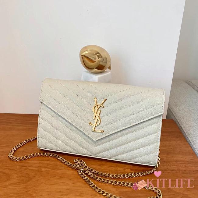 	 KITLIFE YSL CASSANDRE QUILTED CHAIN WALLET IN GRAIN LEATHER WHITE GOLD - 22,5 X 14 X 4 CM - 1