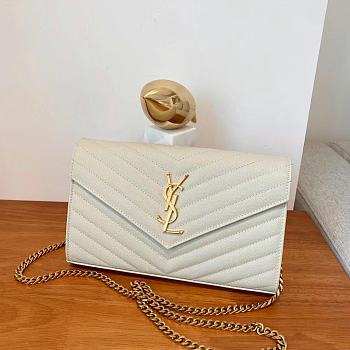 	 KITLIFE YSL CASSANDRE QUILTED CHAIN WALLET IN GRAIN LEATHER WHITE GOLD - 22,5 X 14 X 4 CM