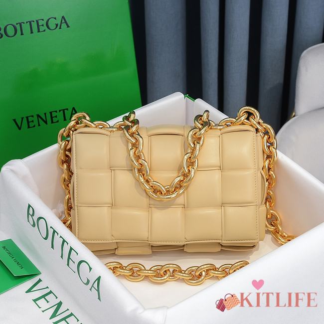 Kitlife Bottega Veneta Chain Cassette Intrecciato-leather bag beige - 26x18x8cm - 1
