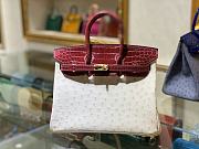 	 Kitlife Hermes Birkin Ostrich and Crocodile White/Burgundy Leather Gold Hardware - 25/30/35cm - 1