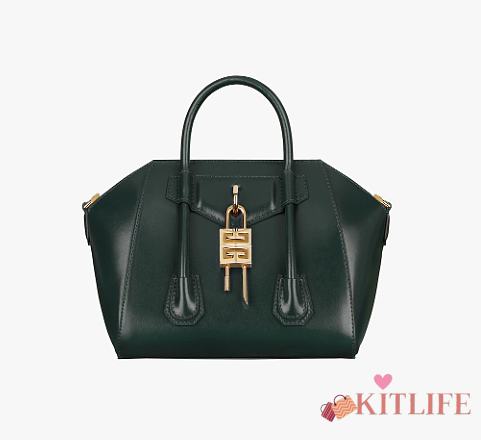 Kitlife Givenchy Mini Antigona Lock bag in box leather green forest - 29x18x13cm - 1