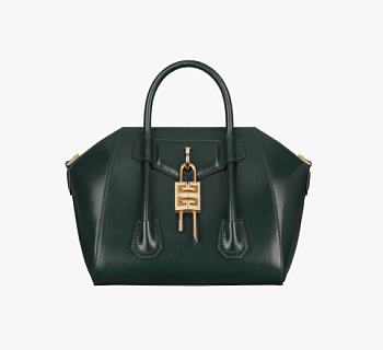 Kitlife Givenchy Mini Antigona Lock bag in box leather green forest - 29x18x13cm