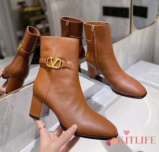	 KITLIFE VALENTINO VLOGO SIGNATURE ANKLE BOOTS IN CALFSKIN BROWN - HEEL: 75MM - 1