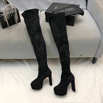 	 Kitlife YSL Suede Billy Platform Black High Knee Boots