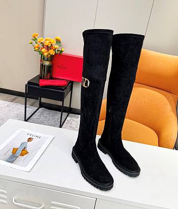 Kitlife Valentino Vlogo Suede Over the knee black boots