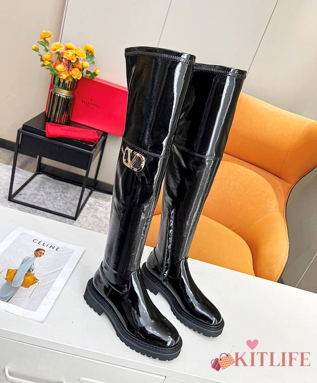 	 Kitlife Valentino Vlogo Shiny Over the knee black boots - 1