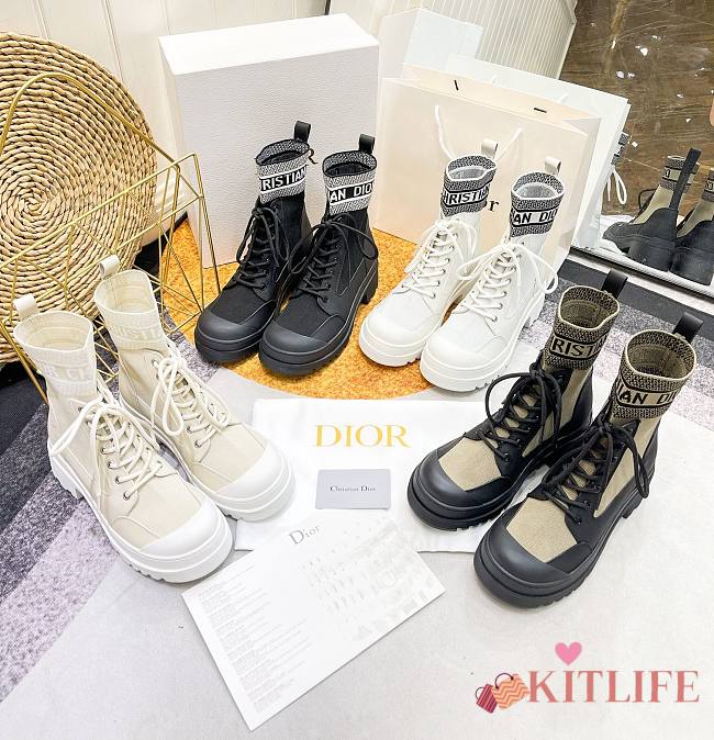 Kitlife Dior D-MAJOR ANKLE BOOT Black Calfskin and Taupe Technical Fabric - 1