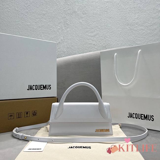 Kitlife Jacquemus Le Chiquito Long white leather top handle bag - 21x10x6cm - 1