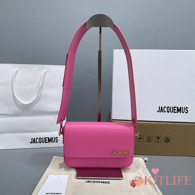 	 Kitlife Jacquemus Pink Le Carinu Leather Shoulder Bag - 19x13x3.5cm - 1