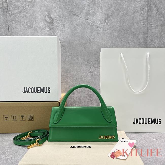 Kitlife Jacquemus Le Chiquito Long green leather top handle bag - 21x10x6cm - 1