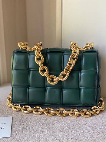 Kitlife Bottega Veneta Chain Cassette Intrecciato-leather bag dark green - 26x18x8cm