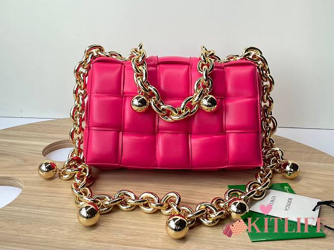 Kitlife Bottega Veneta Chain Cassette Intrecciato-leather bag Fuchsia - 26x18x8cm - 1