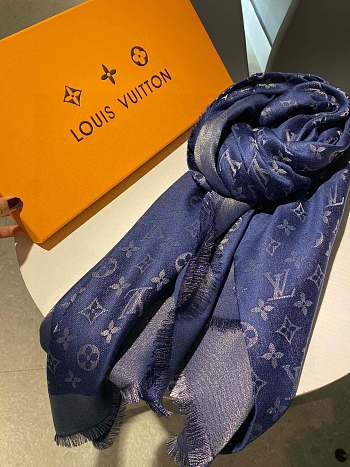 Kitlife Louis Vuitton Dark Blue Monogram Silk/Wool Shawl Scarf - 140x140xcm