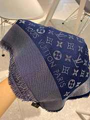 Kitlife Louis Vuitton Dark Blue Monogram Silk/Wool Shawl Scarf - 140x140xcm - 5