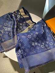 Kitlife Louis Vuitton Dark Blue Monogram Silk/Wool Shawl Scarf - 140x140xcm - 3