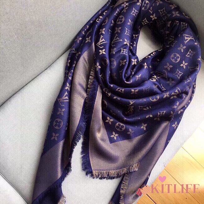 	 Kitlife Louis Vuitton Purple Monogram Silk/Wool Shawl Scarf - 140x140xcm - 1