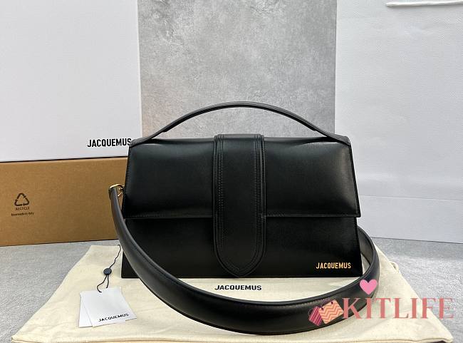 Kitlife Jacquemus Bamnino Crossbody Bag Smooth Black Leather - 34x7x20cm - 1