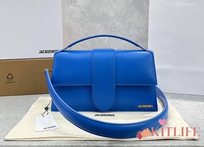 Kitlife Jacquemus Bamnino Crossbody Bag Smooth Blue Leather - 34x7x20cm - 1