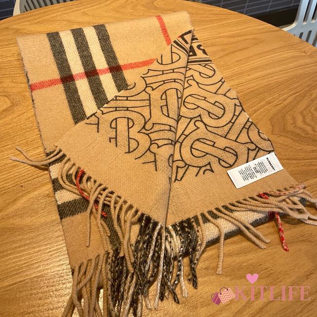 	 Kitlife Burberry Tartan Monogram Unisex Cashmere Fringes Logo Scarf Yellow - 30*180cm - 1