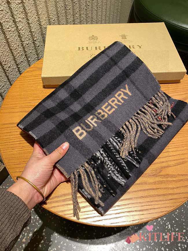 Kitlife Burberry Checked Cashmere Scarf Brown/Black - 30x168cm - 1