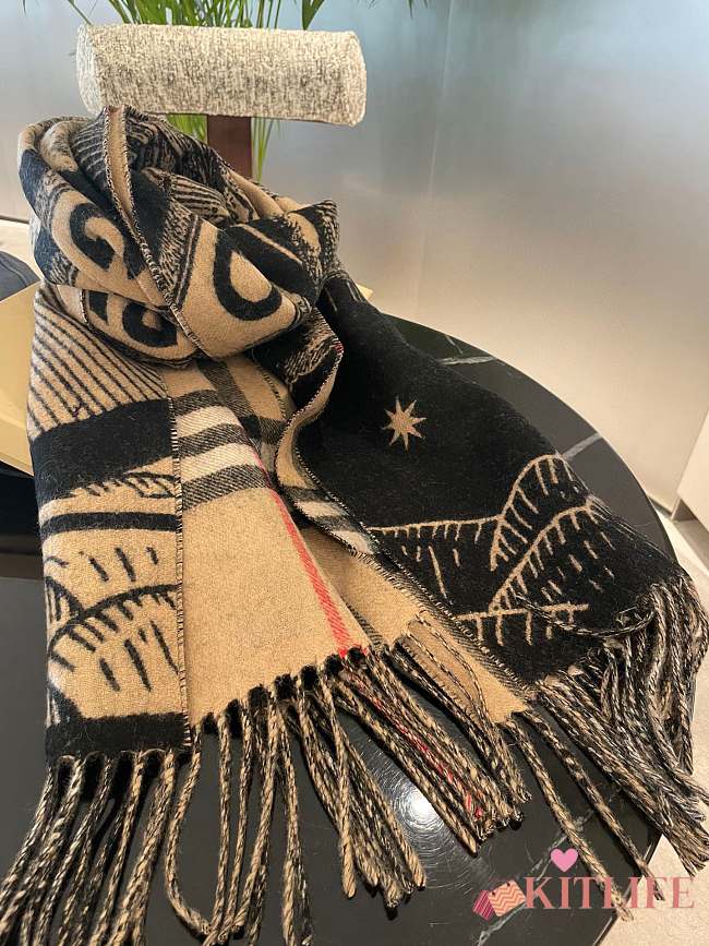 Kitlife Burberry reversible cashmere fringed scarf - 45*210cm - 1