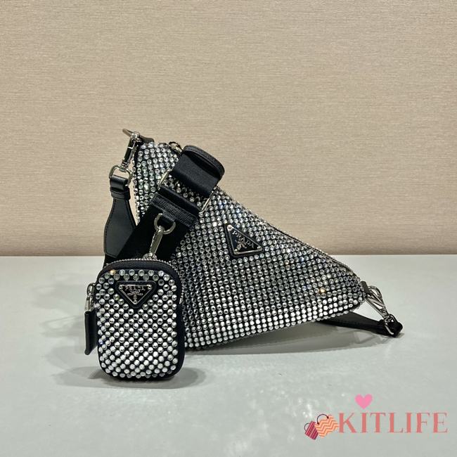 Kitlife Prada Triangle Saffiano leather shoulder bag with crystals black - 1BH190 - 26x14x12cm - 1
