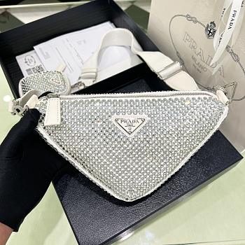 	 Kitlife Prada Triangle Saffiano leather shoulder bag with crystals white - 1BH190 - 26x14x12cm