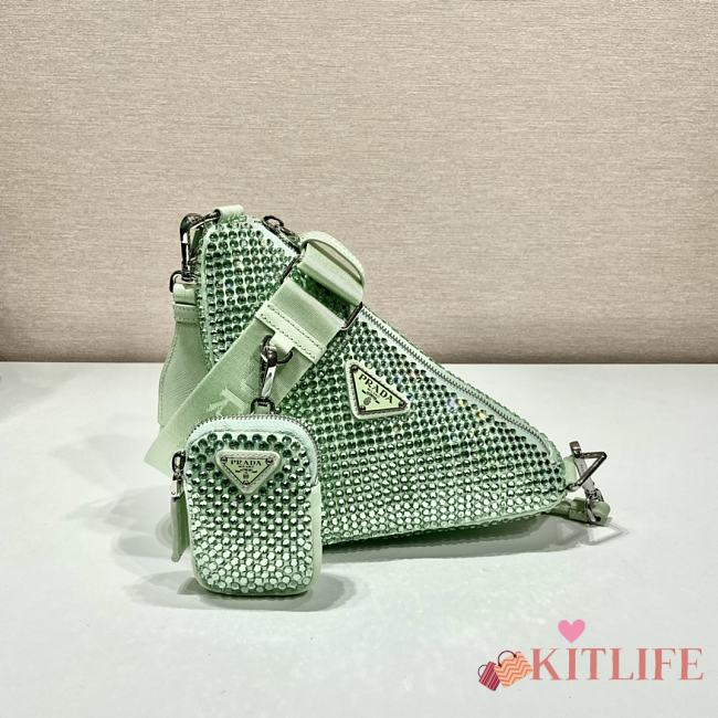 	 Kitlife Prada Triangle Saffiano leather shoulder bag with crystals green mint - 1BH190 - 26x14x12cm - 1