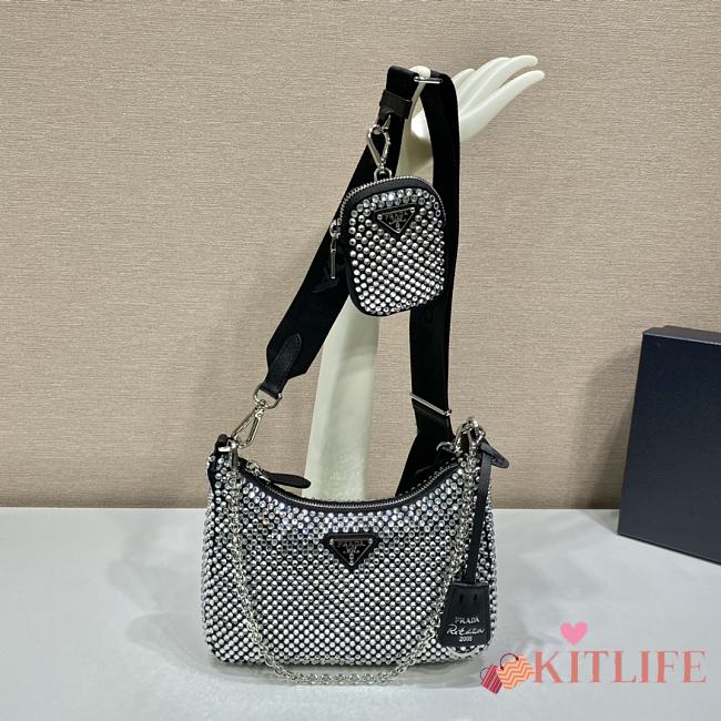 Kitlife Prada Re-Edition 2005 satin black bag with crystals - 22x18x6.5cm - 1