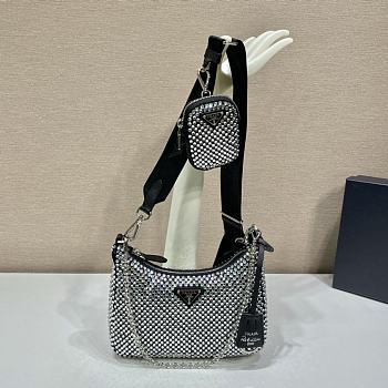 Kitlife Prada Re-Edition 2005 satin black bag with crystals - 22x18x6.5cm