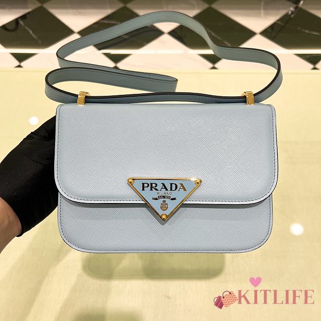 	 Kitlife Prada Saffiano leather shoulder celeste bag - 1BD320 - 22x15x6cm - 1