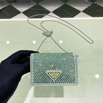 	 Kitlife Prada Cardholder with shoulder strap and crystals aqua- 11.5x8cm