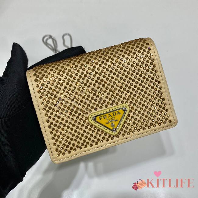 	 Kitlife Prada Cardholder with shoulder strap and crystals platinum - 11.5x8cm - 1