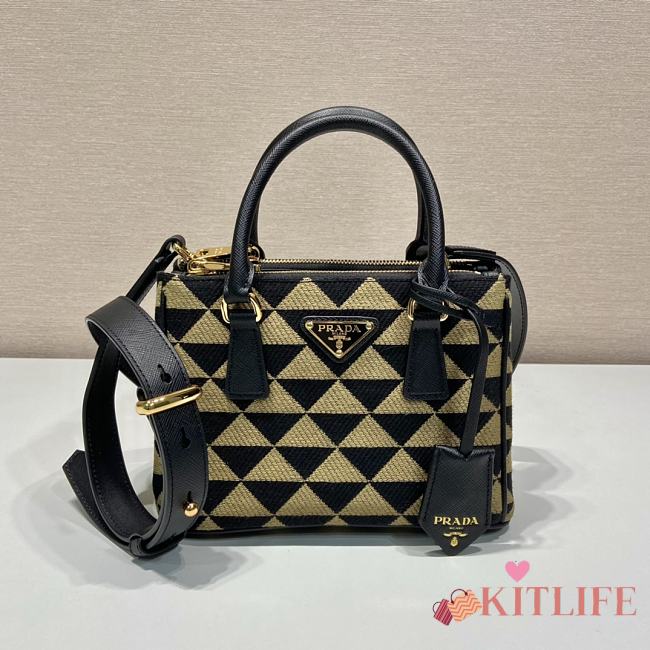 Kitlife Prada Galleria embroidered fabric mini black/beige bag - 20x14.5x9.5cm - 1