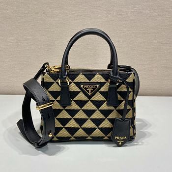 Kitlife Prada Galleria embroidered fabric mini black/beige bag - 20x14.5x9.5cm