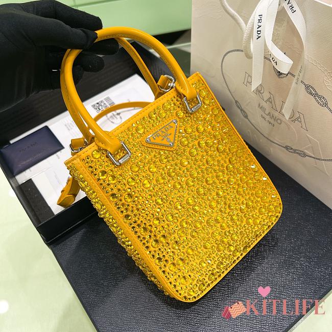 	 Kitlife Prada Small satin tote bag with crystals pineapple yellow - 17.5x5x15cm - 1
