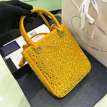 	 Kitlife Prada Small satin tote bag with crystals pineapple yellow - 17.5x5x15cm